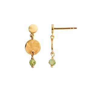 Petit Hammered Coin and Stone Earring Gold - Peridot